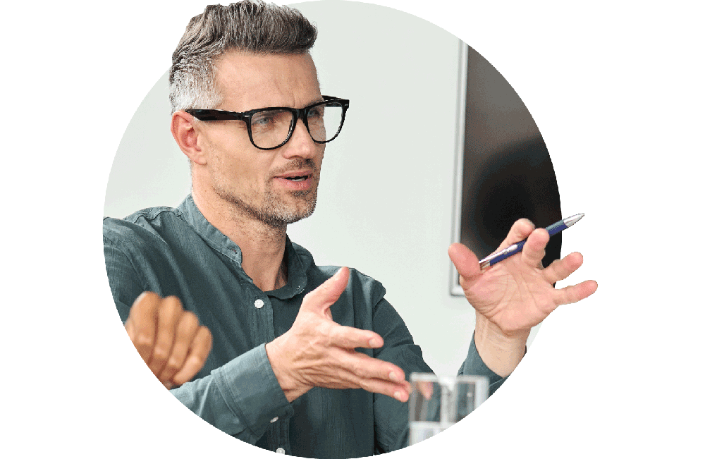 Consultant in conversation